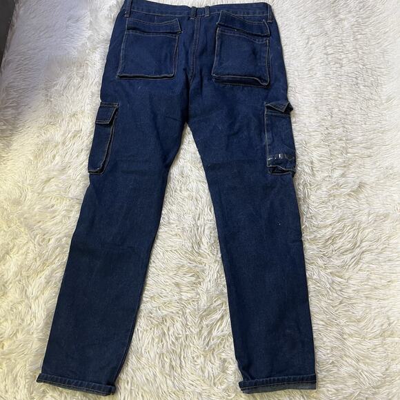 Unbranded Men’s 34 Utility Denim Blue Cargo Jeans Multi Pocket - Picture 3 of 4